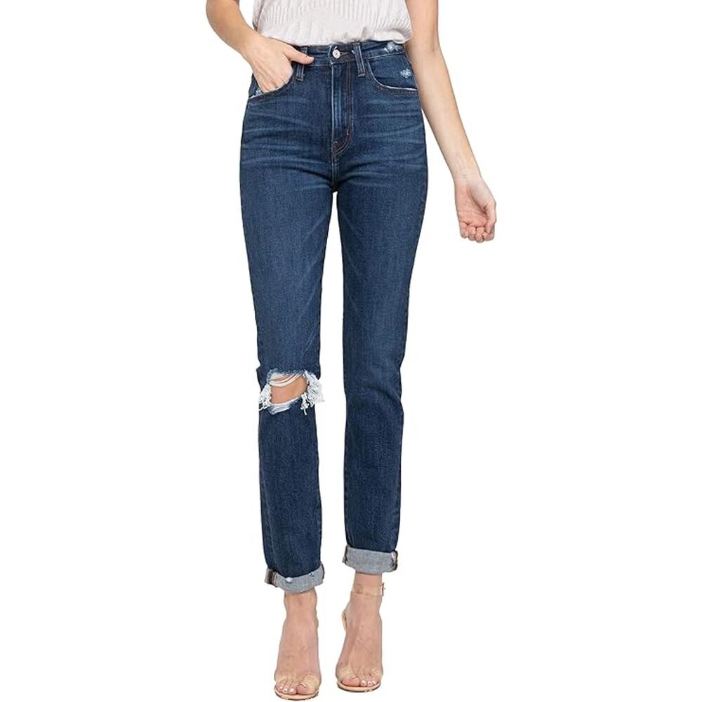 VERVET Distressed Roll Up Stretch Mom Jeans - VT1196 - Size 28